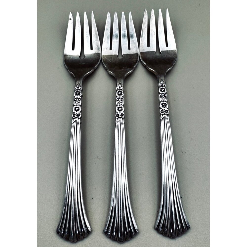 3 Oneida FLORAL QUEEN Silver Plate 1881 Rogers Salad Forks Retired
